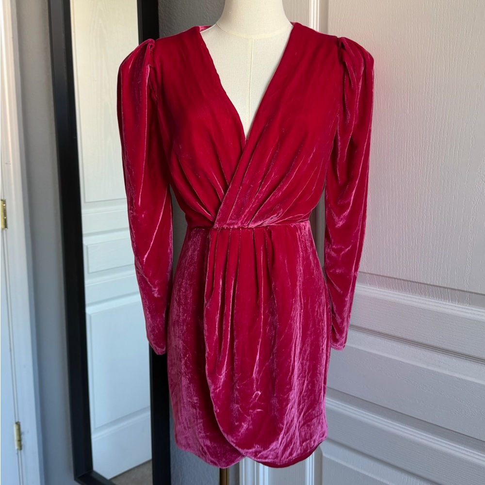 Lovers + Friends Kimora Velvet Mini Dress Long Sleeve Magenta Pink Size XS - Picture 3 of 13